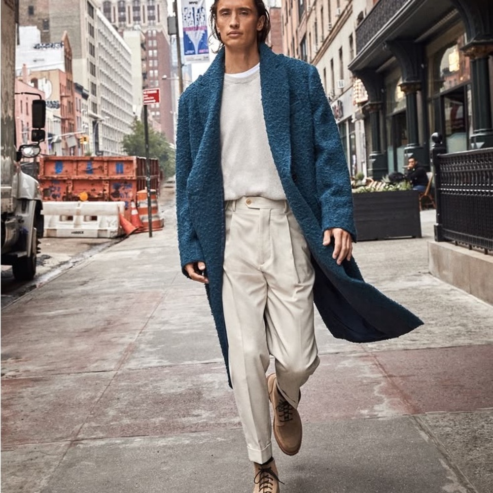 Todd Snyder Teal Casentino Double Breast Bouclé Coat with Satin Lining